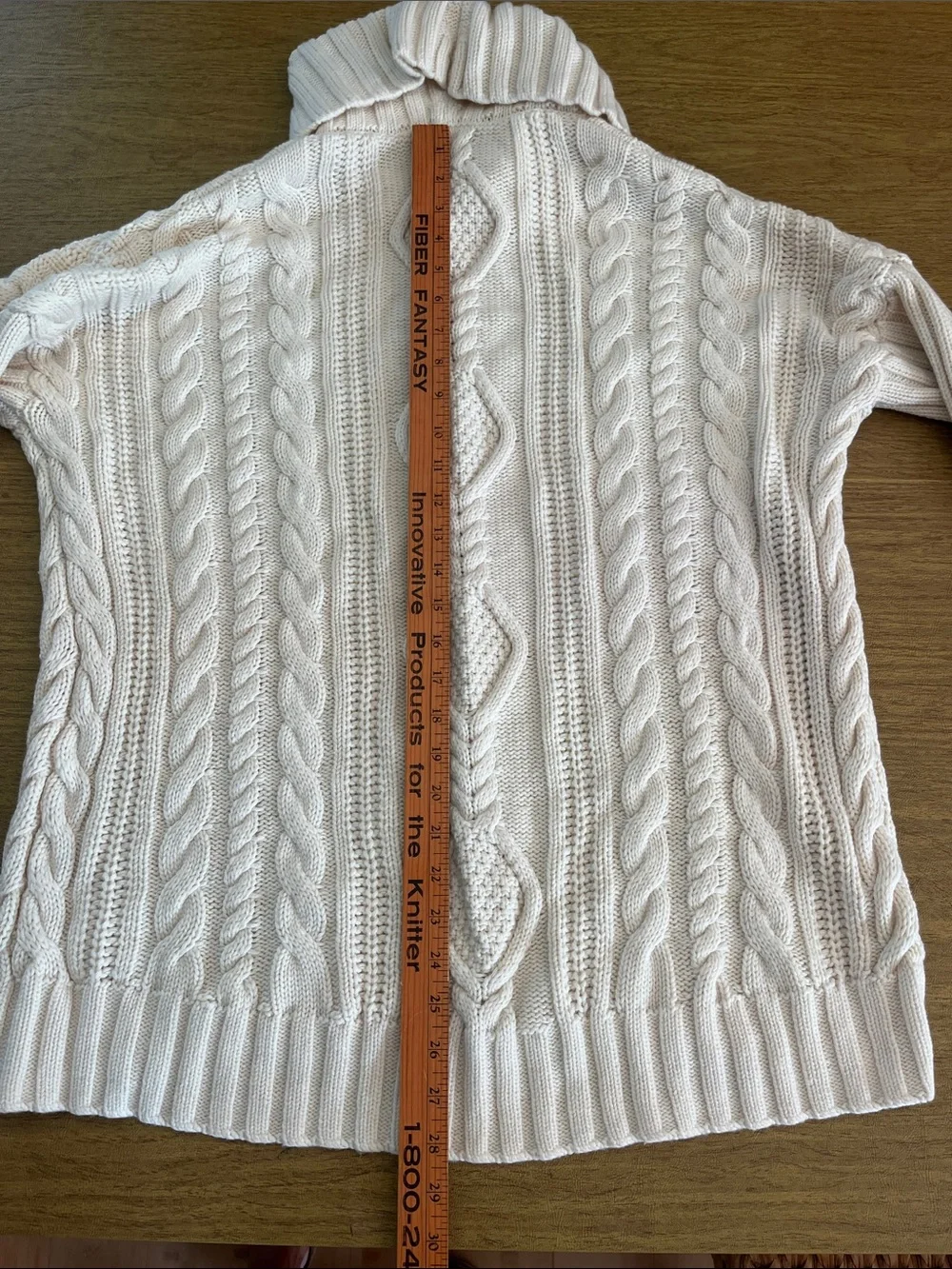 Athleta Classic Cream Cable Cowl-Neck Soft 100% Merino Wool Sweater, Sz XL